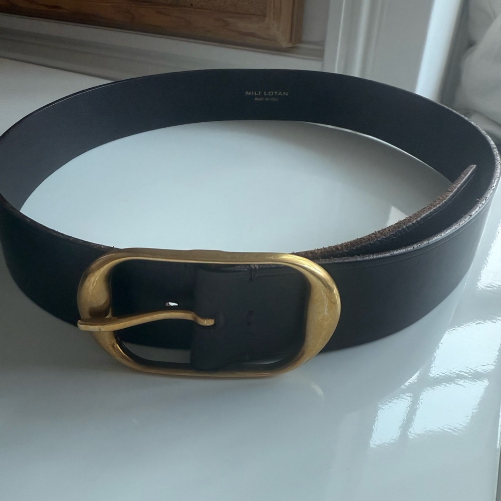 Nili Lotan Chocolate Leather Belt with Gold Buckle - Picture 7 of 8